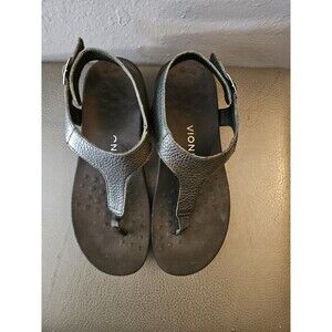 Vionic Leather T-Strap Sandals‎ Terra Black Leather Size 8.5 (S30)